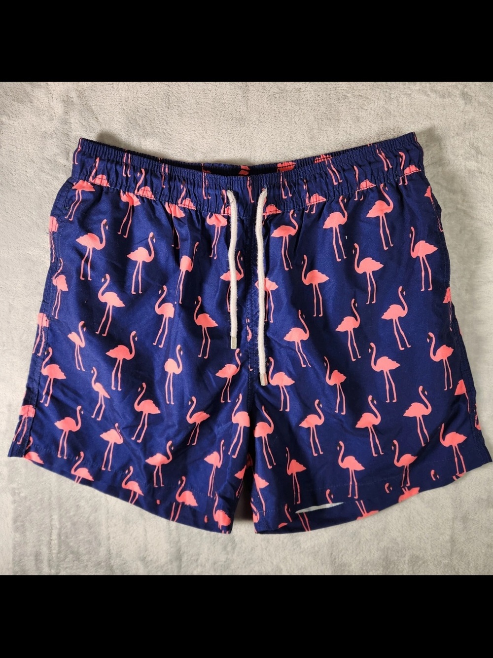 Youth Navy Swim Shorts with Pink Flamingo Print Size 6Y